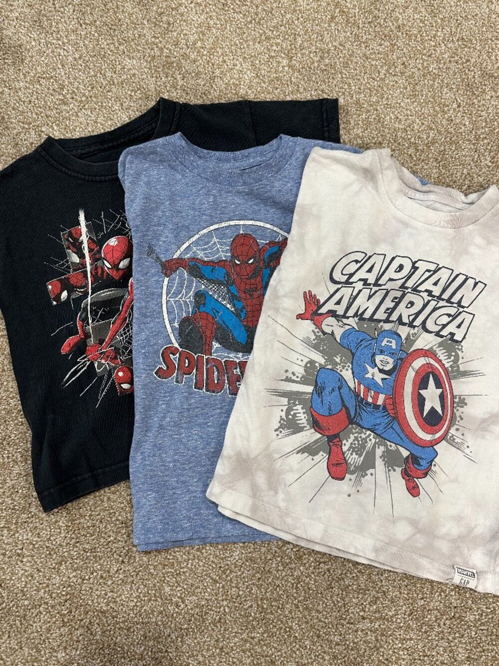 3 Marvel Short-Sleeve T-Shirts - Toddler size 4T - Black, Blue, and White